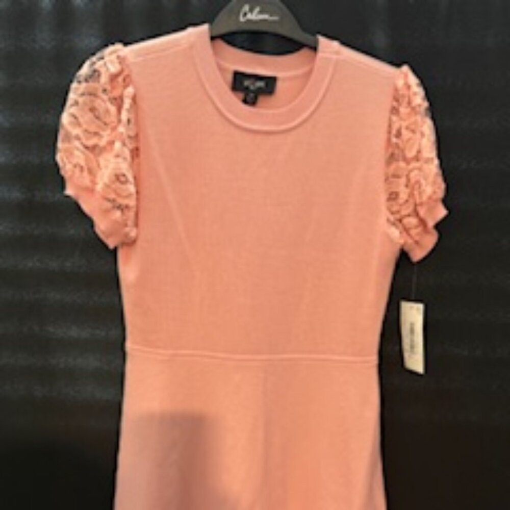 In Girl Pink Knit Dress with Lace Sleeves Size 14